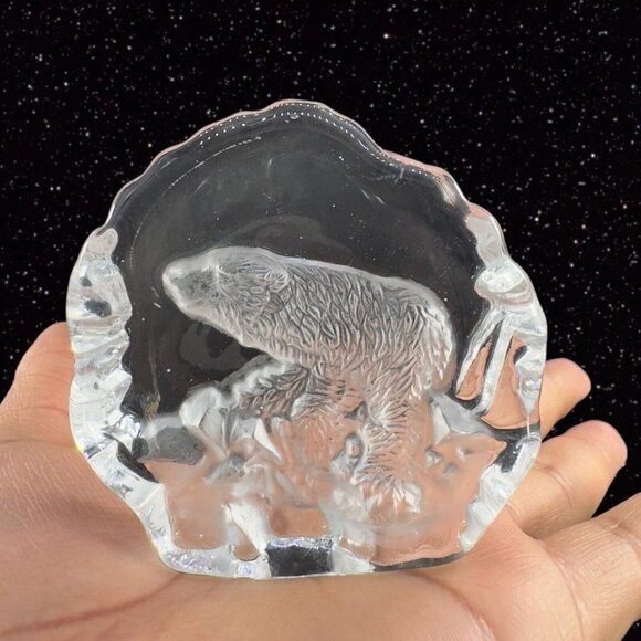 Vintage Clear Sweden Art Glass Paperweight Polar Bear Figurine Flat Side Swedish - Picture 1 of 16